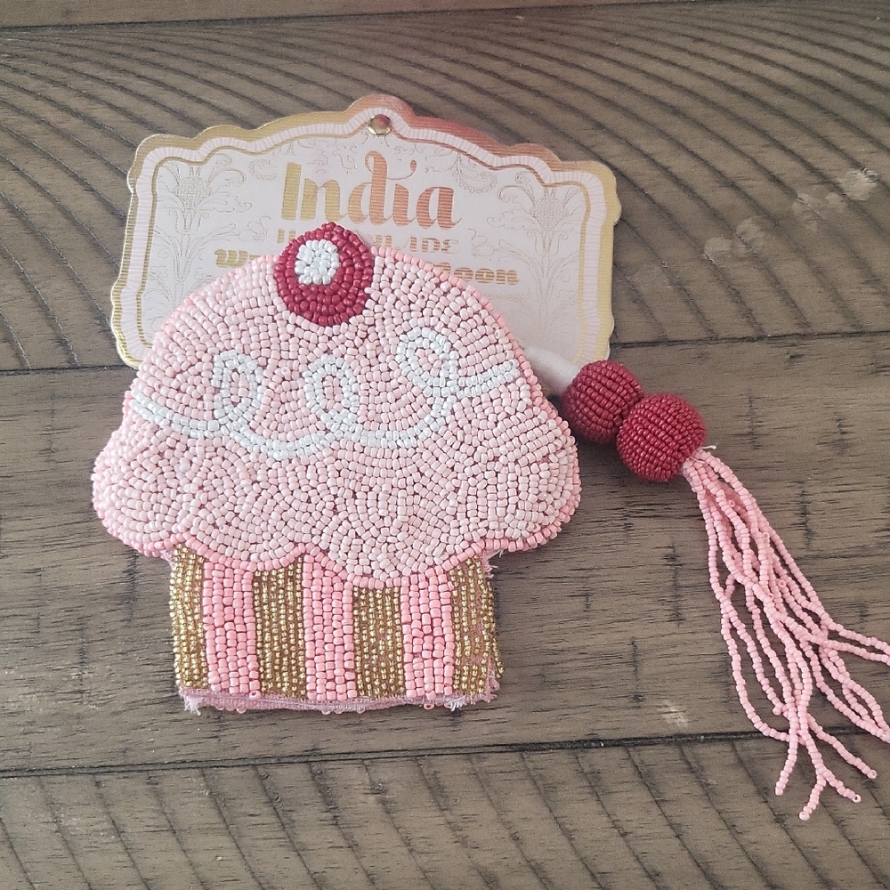 Handmade Pink Beaded Cupcake Wallet